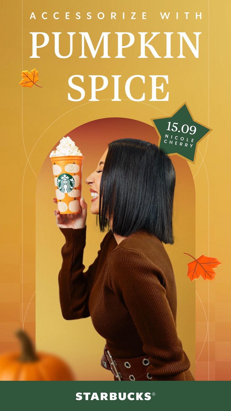 The tease: 'Accessorize with Pumpkin Spice', 15.09 with Nicole Cherry, scent not shown yet.