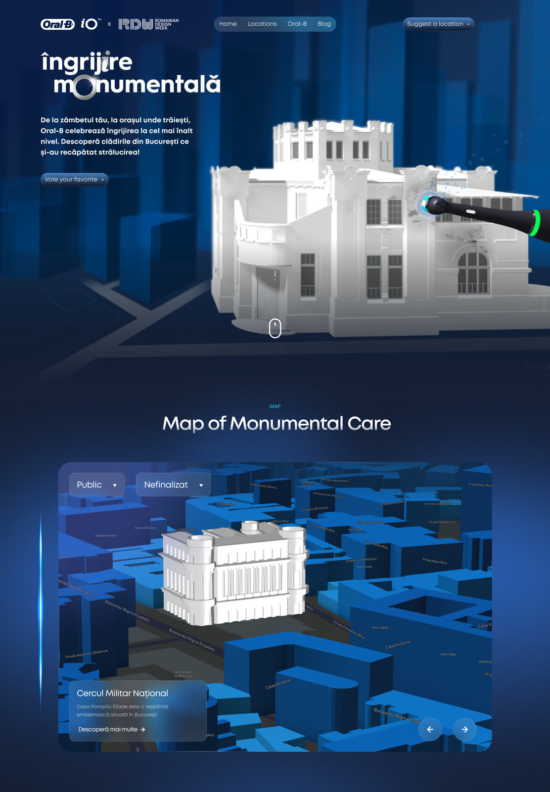 Campaign site design: hero and the Map of Monumental Care.