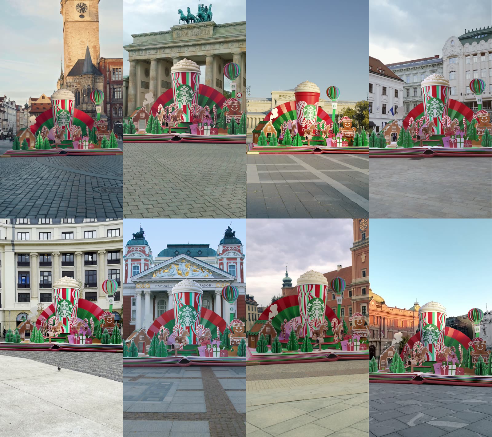 One storybook, eight capitals in Holiday 2024: Prague, Berlin, Budapest and Bratislava on top, Bucharest, Sofia, Warsaw and Belgrade below.